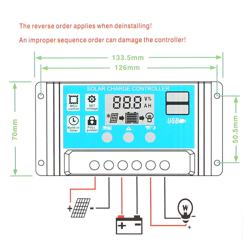 40A 12 فولت / 24 فولت محكم شحن شمائي ذكي بنظام PWM مع منفذ USB 5 فولت 2.5 أمبير - Image 2