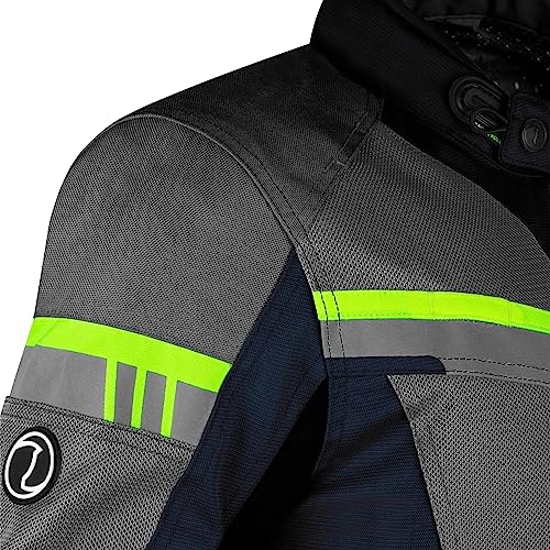 Rynox Unisex Adult Stealth Air Pro Standard Length Jacket - Mesh Motorcycle Touring Jacket With Impact Protection And Abrasion Resistance - Blue Hi-Viz Green, Small - Image 3