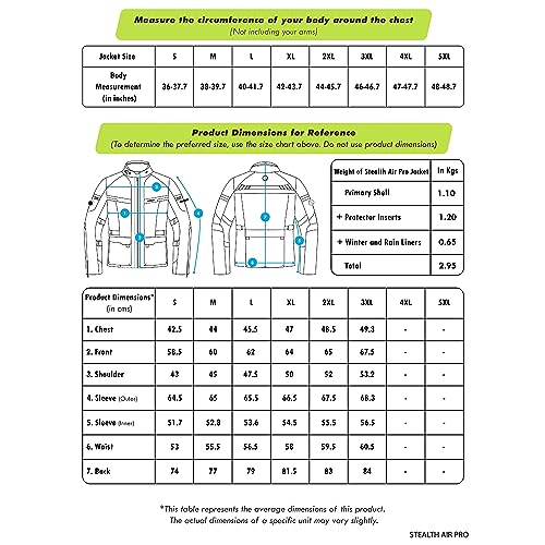 Rynox Unisex Adult Stealth Air Pro Standard Length Jacket - Mesh Motorcycle Touring Jacket With Impact Protection And Abrasion Resistance - Blue Hi-Viz Green, Small - Image 2