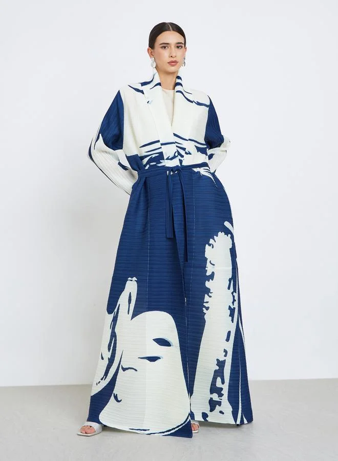 تايك تو عباية محبوكة بكسرات بطبعة جرافيك وأكمام طويلة