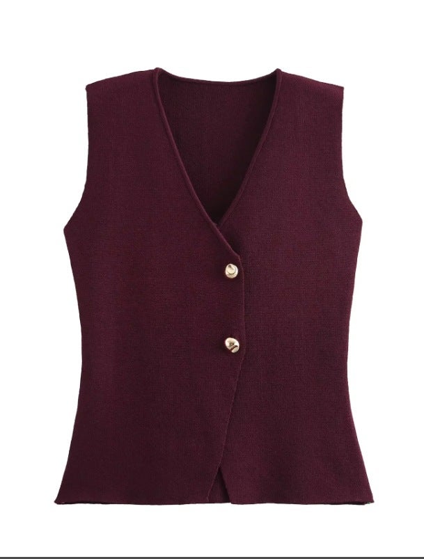 Cross-border AliExpress New Womens Wear Foreign Trade Wholesale ZR in stock Knitted Vest Small Pleated Stitching Skirt suit Brown vest - Image 4