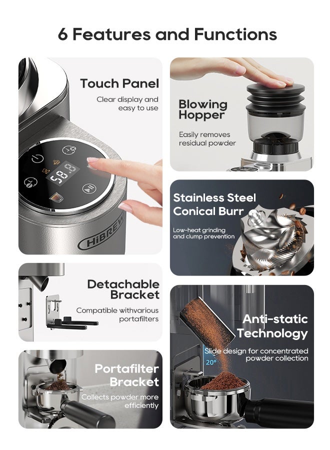 HiBREW مطحنة قهوة كهربائية أوتوماتيكية HiBREW مع 48 إعداد لطحن الإسبريسو والقهوة الأمريكية وصب القهوة مع تخزين حبوب مرئي G7 - Image 3