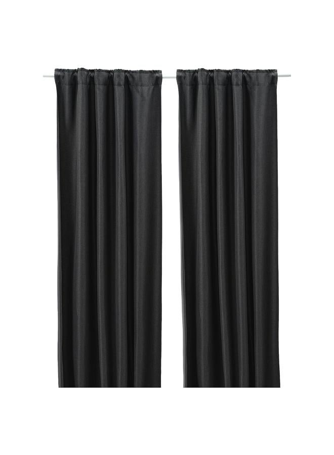 Zaboon Room darkening curtains, 1 pair, with heading tape/anthracite, 145x300 cm - Image 1