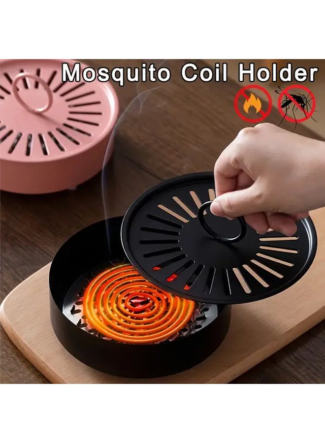 Blue Metal Mosquito Coil Holder With Cover Round Carbon Steel Easy To Clean - Image 2