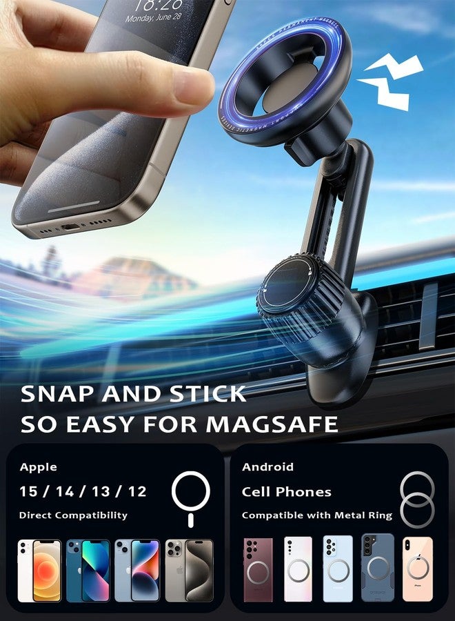 Tryone Fits Magsafe Car Mount for Phone：[Never Blocking] Magnetic Air Vent iPhone Holder [20 Powerful Magnets] Compatible iPhone 15 14 13 12 Pro Plus Max Mini & MagSafe Case & All Smart Phone - Image 2