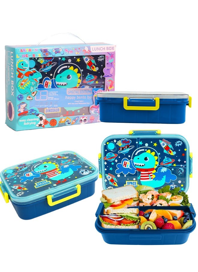 Riolio Kids Lunch Box Bento Box | Bento Lunch Box for Girls Boys, Portable Leak-Proof Lunch Containers with Multi-Compartments for School, Dishwasher Safe  (Green Animal Pattern)  - Image 1