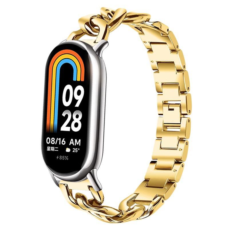 erorex For Xiaomi Smart Band 10 / 9 / 8 Single-Row Denim Chain Stainless Steel Watch Band(Gold) - Image 1