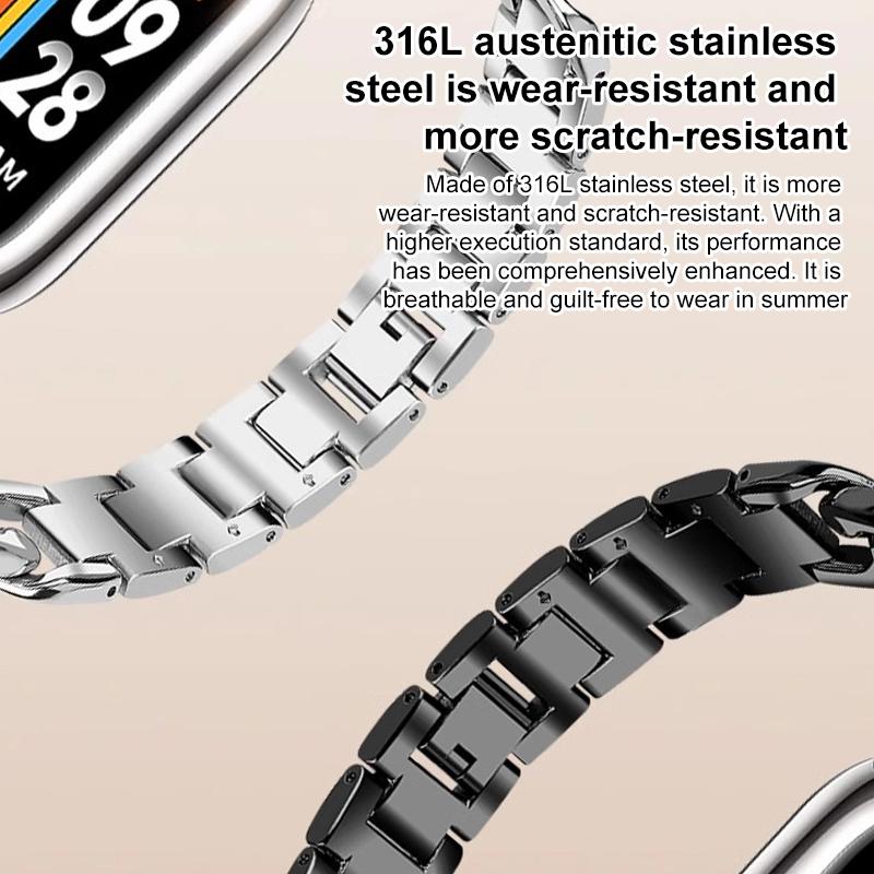 erorex For Xiaomi Smart Band 10 / 9 / 8 Single-Row Denim Chain Stainless Steel Watch Band(Gold) - Image 4