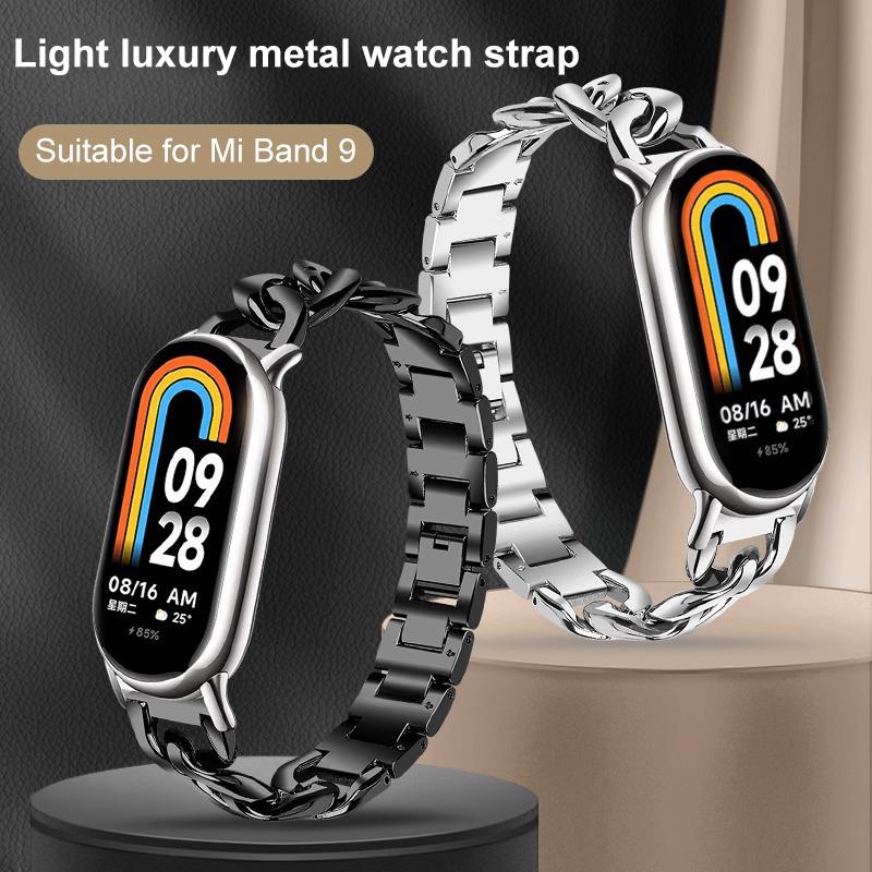 erorex For Xiaomi Smart Band 10 / 9 / 8 Single-Row Denim Chain Stainless Steel Watch Band(Gold) - Image 3