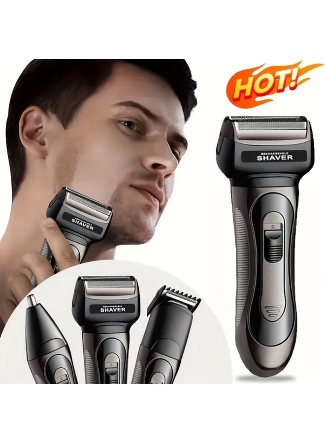 3 In 1 USB Rechargeable Mens Electric Razor For Face Nose Hair Precision Trimmer - Image 1
