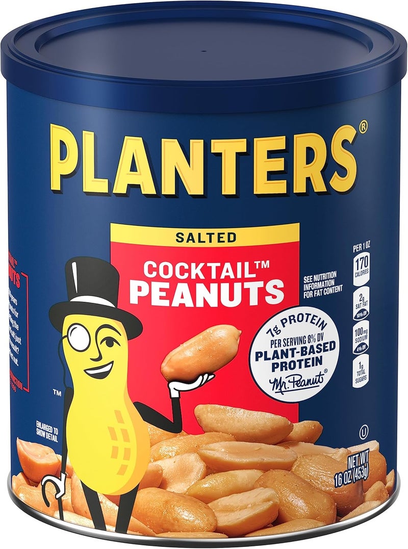PLANTERS Salted Cocktail Peanuts - 16 Oz Jar (Pack of 6) - Plant-Based Protein Snack - Image 1