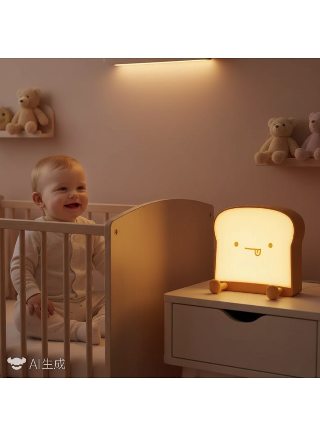 Y&D Creative Toast Bread Night Light Baby Bedroom Charging Atmosphere Night Light Cartoon Bedside Sleeping Silicone Night Light - Image 1