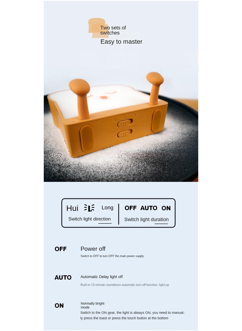 Y&D Creative Toast Bread Night Light Baby Bedroom Charging Atmosphere Night Light Cartoon Bedside Sleeping Silicone Night Light  - Image 3