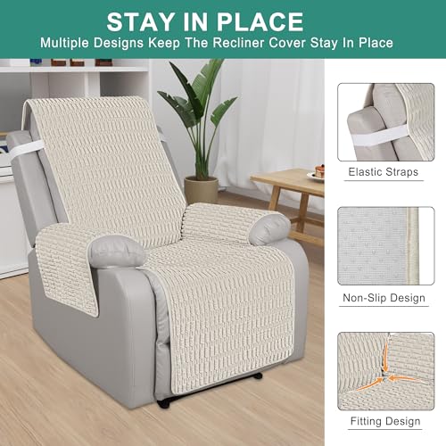 Foxdecor Recliner Chair Covers, Recliner Cover Non-Slip Chair Covers, Washable Recliner Couch Cover Furniture Protector, Cover for Recliner Chair with Elastic Straps. (Cream, 23" W) - Image 3