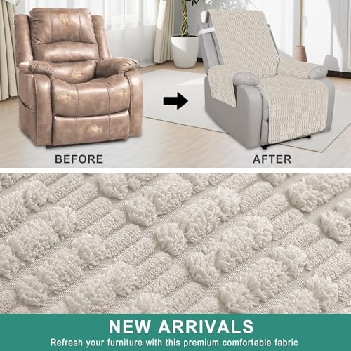 Foxdecor Recliner Chair Covers, Recliner Cover Non-Slip Chair Covers, Washable Recliner Couch Cover Furniture Protector, Cover for Recliner Chair with Elastic Straps. (Cream, 23" W) - Image 4