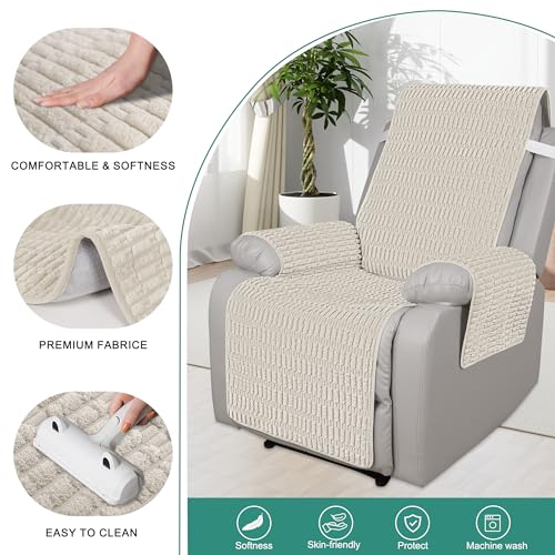 Foxdecor Recliner Chair Covers, Recliner Cover Non-Slip Chair Covers, Washable Recliner Couch Cover Furniture Protector, Cover for Recliner Chair with Elastic Straps. (Cream, 23" W) - Image 2