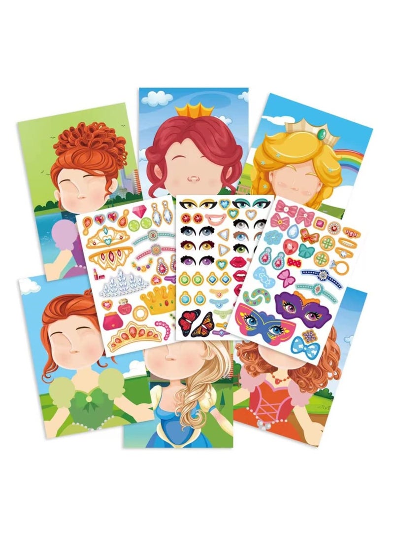 Reusable Sticker Books for Kids,9 Sheets Princess Stickers,DIY Make Your Own Characters Mix Stickers - Image 1