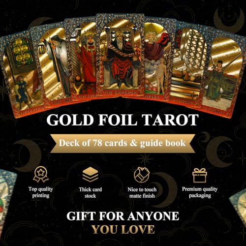 KIINO 78 Gold Foil Tarot Deck with Gift BoxOriginal Design Rider Waite Tarot Cards with Guide Bookfor Beginners Durable Waterproof Wrinkle Resistant - Image 5