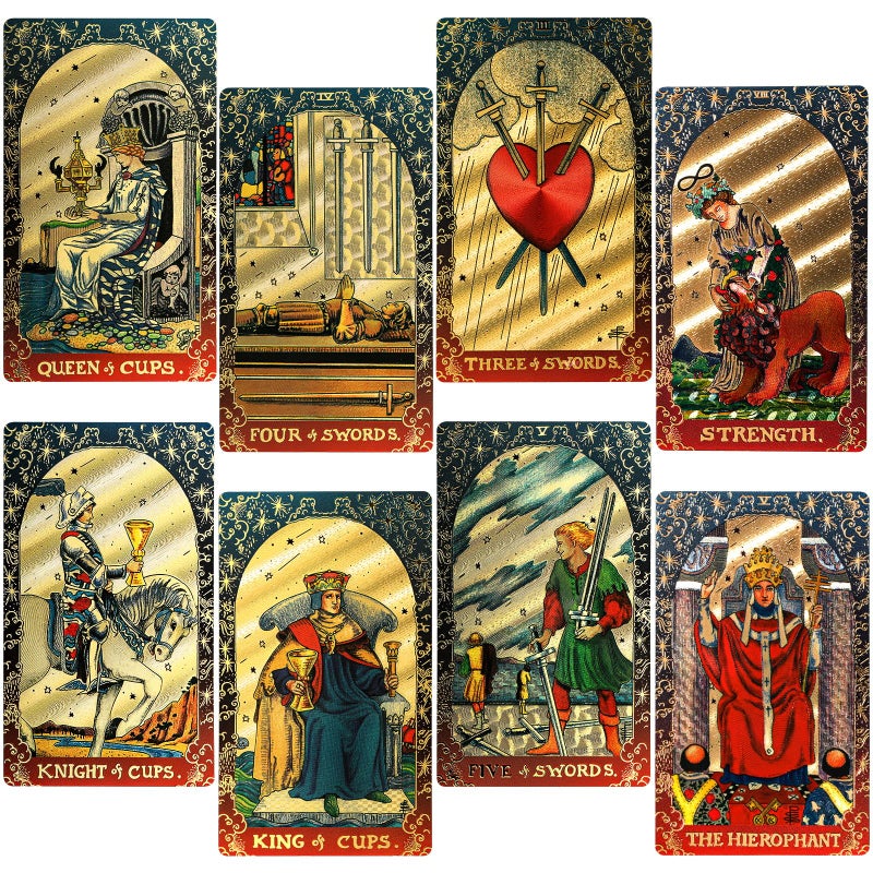 KIINO 78 Gold Foil Tarot Deck with Gift BoxOriginal Design Rider Waite Tarot Cards with Guide Bookfor Beginners Durable Waterproof Wrinkle Resistant - Image 3