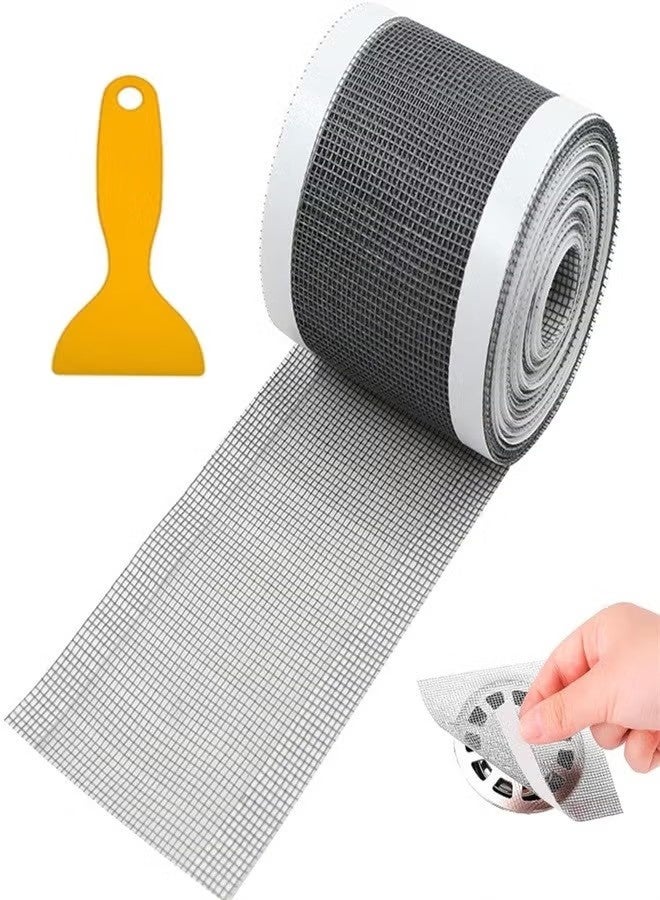 ملصق شبكي لاصق ذاتي اللصق لشبكة تصريف الشعر في الدش، شبكة تصريف الشعر القابلة للقص مع مجرفة تنظيف للحمام وحوض المطبخ - Image 1