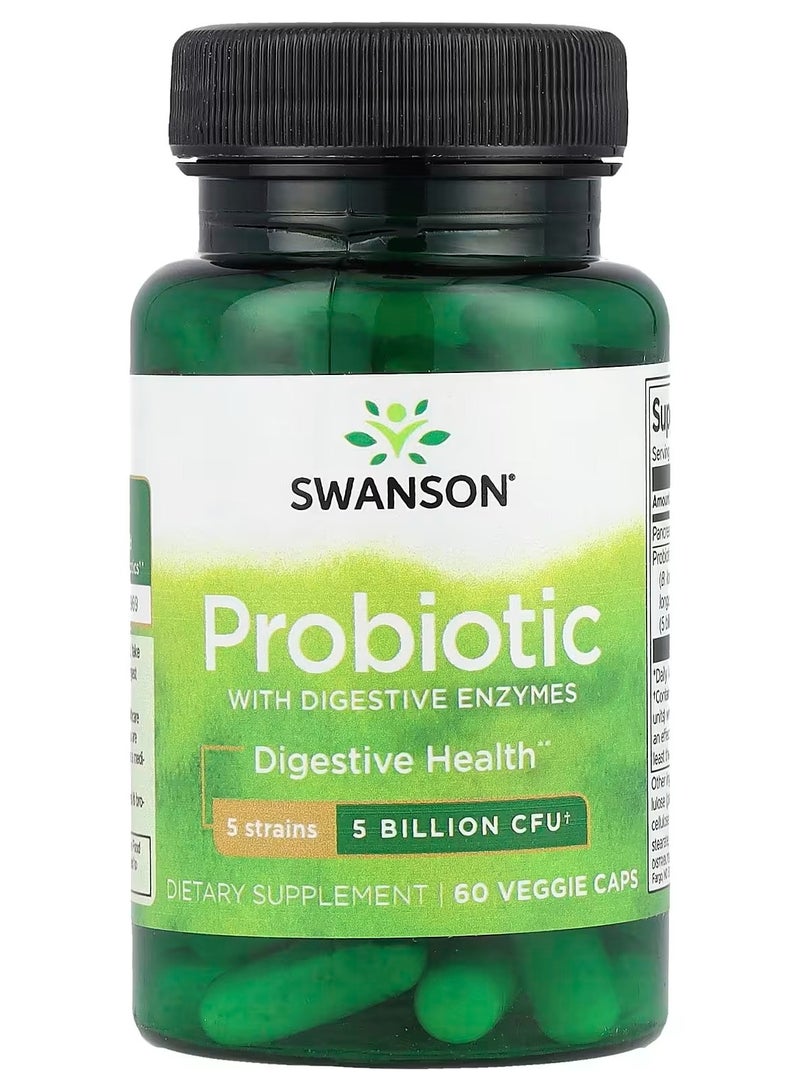 سوانسون، بروبيوتيك مع إنزيمات هضمية، 5 مليارات وحدة تشكيل مستعمرة، 60 كبسولة نباتية