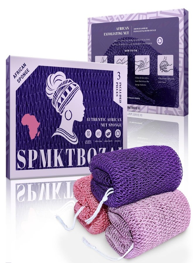 SPMKTBOZAI African Net Sponge Authentic, 3 Pieces African Exfoliating Sponge Real African Net, Shower Loofah Exfoliating Bath Sponge, Body Scrubber for Women and Men Daily Use Body Care - Image 1