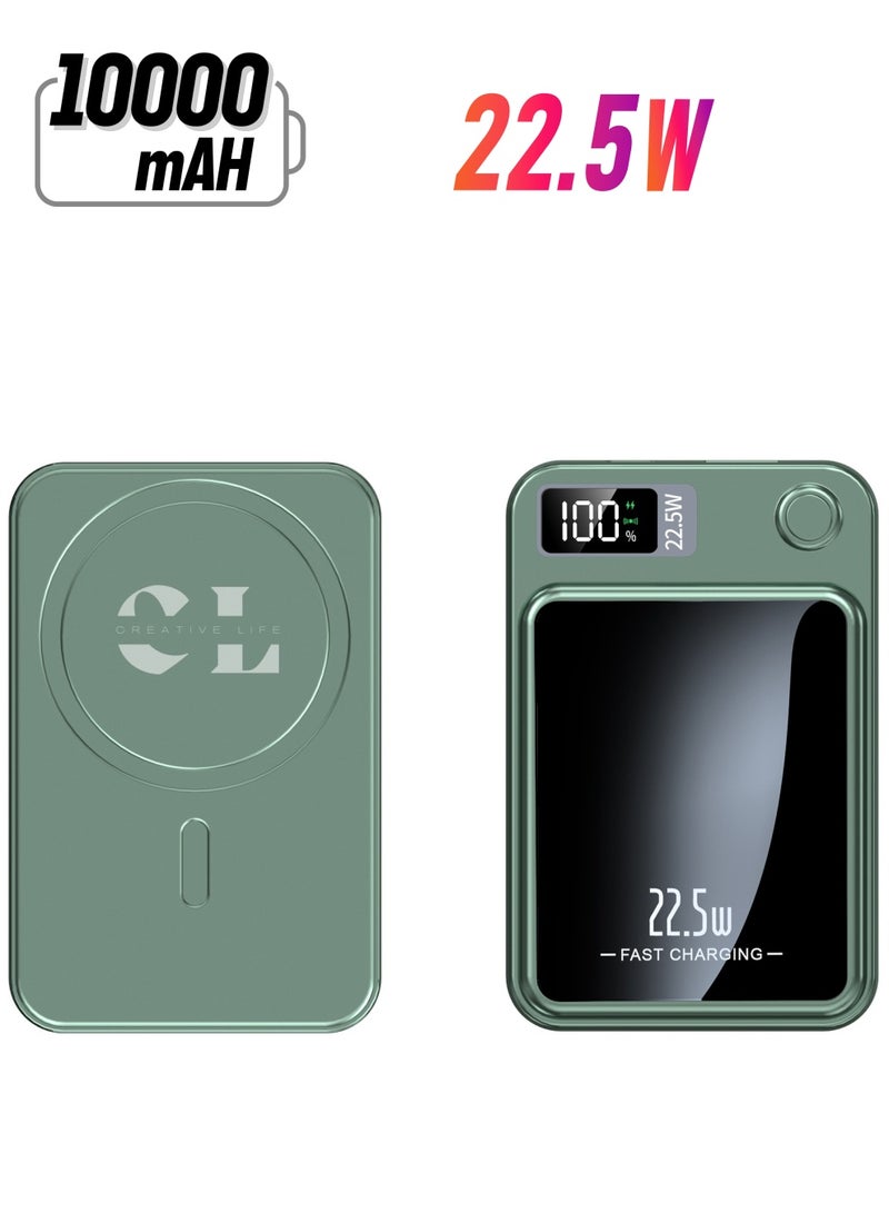 CREATIVE LIFE Fast Charging 22.5W Output Magnetic Wireless Power Bank 10000mAh Safe Battery Pack For iPhone 15 14 13 Pro Samsung S22 and all Phone Colour Green - Image 1