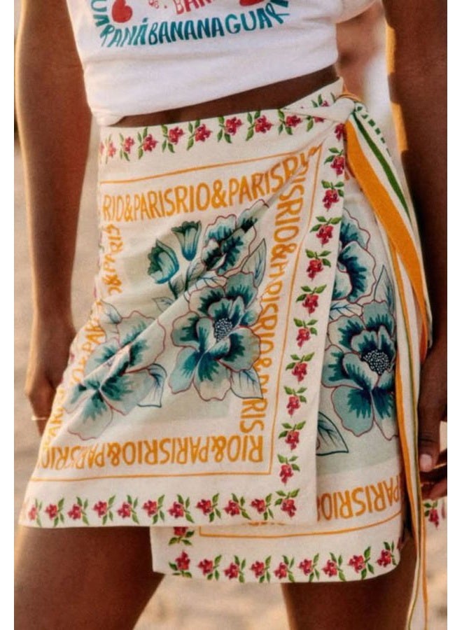 Breoklla Wrap Skirt for Women Boho Mini Skirt Tie Side Slit Floral Beach Cover Up for Summer Vacation Music Festival, Orange, L - Image 4