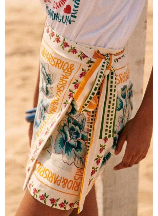 Breoklla Wrap Skirt for Women Boho Mini Skirt Tie Side Slit Floral Beach Cover Up for Summer Vacation Music Festival, Orange, L - Image 5