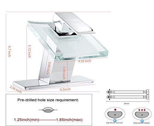 YCCUZA Bathroom Sink Faucet Waterfall Glass Spout LED Light 3 Colors Changing Hot and Cold Water Mixer Single Handle One Hole Deck Mounted Bathroom Faucet Lavatory Vanity Basin Tap Chrome - Image 2
