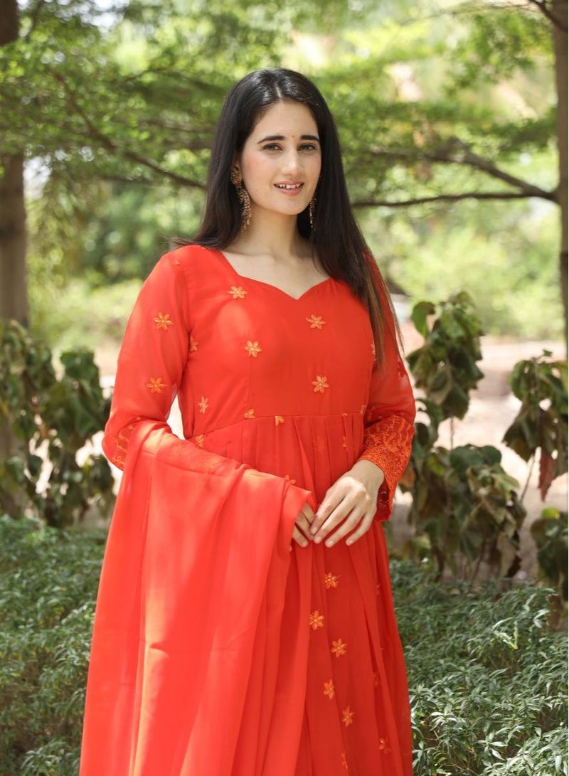 PREMIUM READYMADE DARK ORANGE ANARKALI SUIT SET  - Image 1