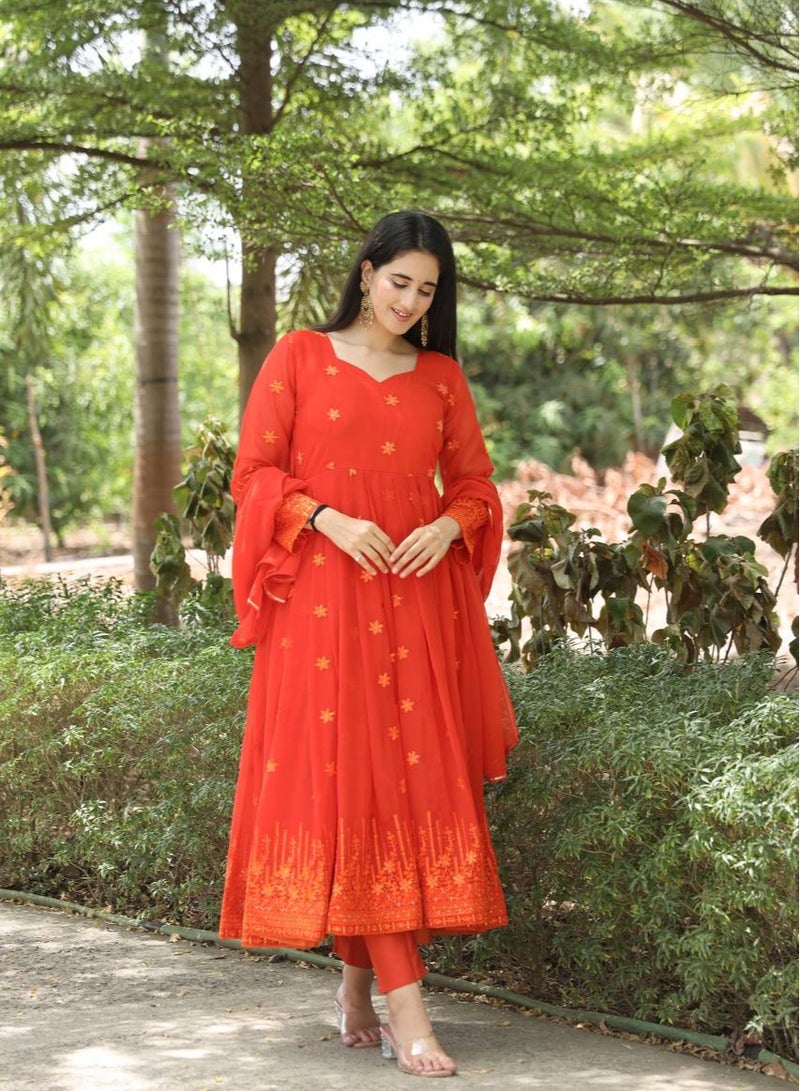 PREMIUM READYMADE DARK ORANGE ANARKALI SUIT SET  - Image 2