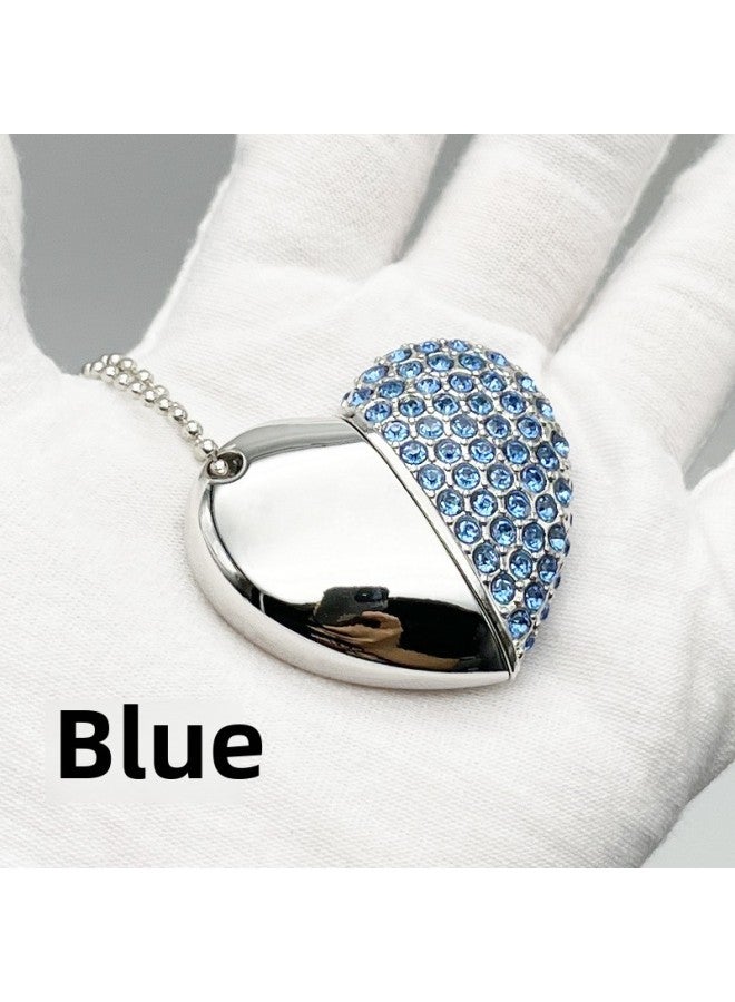 قرص فلاش USB كريستالي مرصع بالطوب على شكل قلب قرص فلاش USB 32G مجوهرات إبداعية 64G هدية من الطوب قرص فلاش USB عالي السرعة 3.0 شعار اللون: أزرق - السعة: 64 جيجابايت  - Image 1