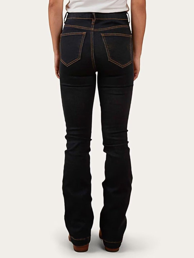 Flamingals Bootcut Jeans for Women Stretchy Mid Rise Double Button Wash Solid 90s Straight Leg Jeans Black L - Image 4