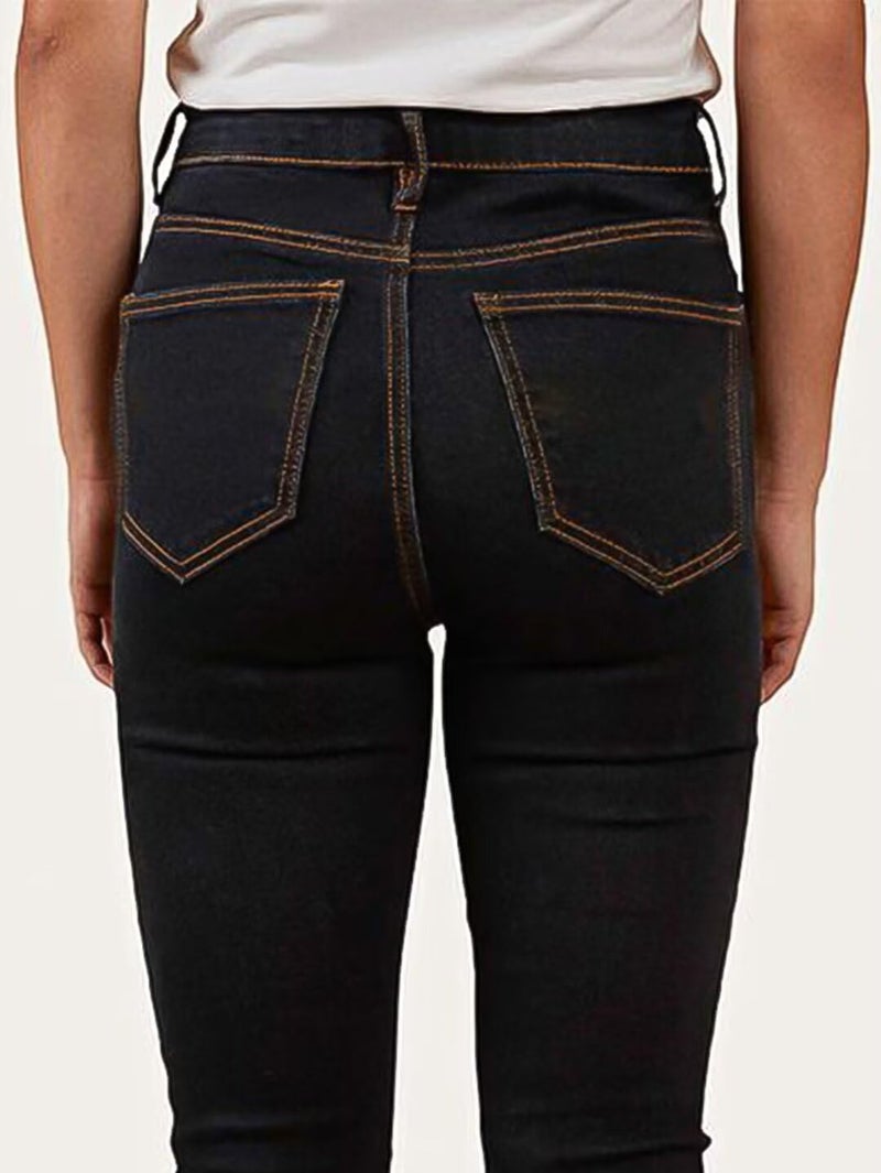 Flamingals Bootcut Jeans for Women Stretchy Mid Rise Double Button Wash Solid 90s Straight Leg Jeans Black L - Image 5
