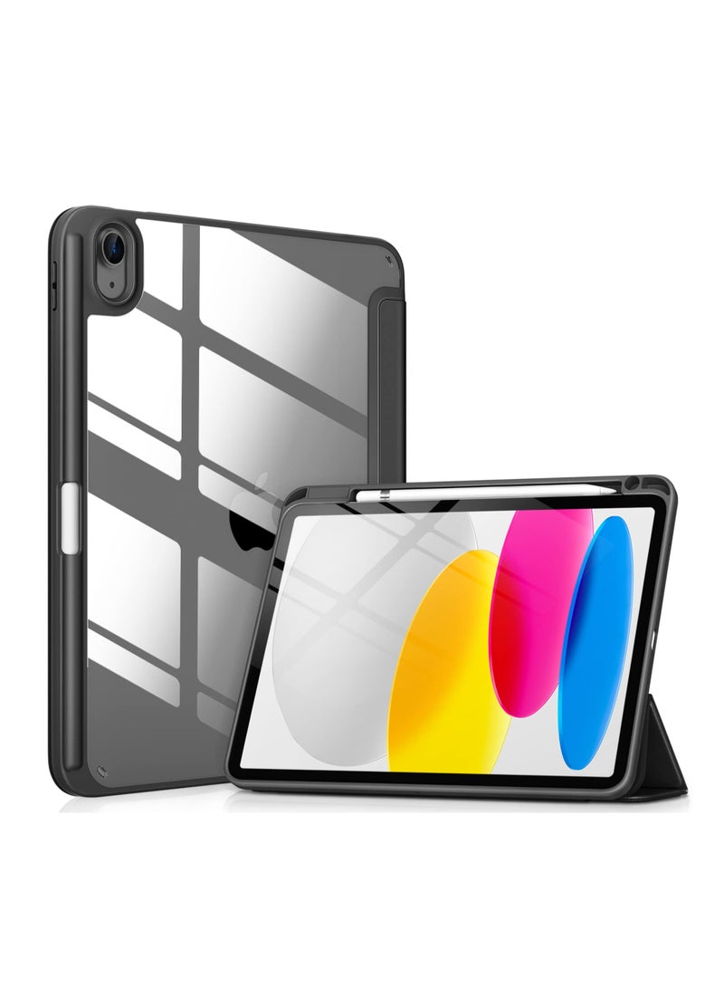 سابويل غطاء حماية ايباد الجيل 10 من سابويل 2022، 10.9 انش، بخلفية شفافة وسوداء، مقاوم للصدمات من البولي يوريثين الحراري [مع حامل قلم مدمج، يدعم النوم/الاستيقاظ التلقائي] - لون اسود - Image 1