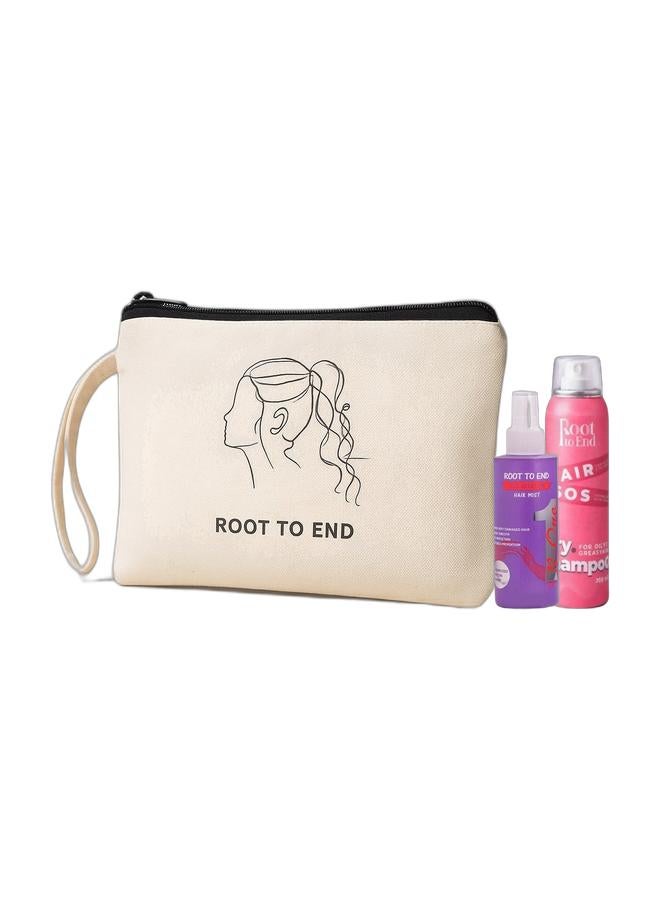 Root To End ,R1 silk solution 150ml & Root to End Dry Shampoo - 200 ml & Make Up Bag Bundle - Image 1