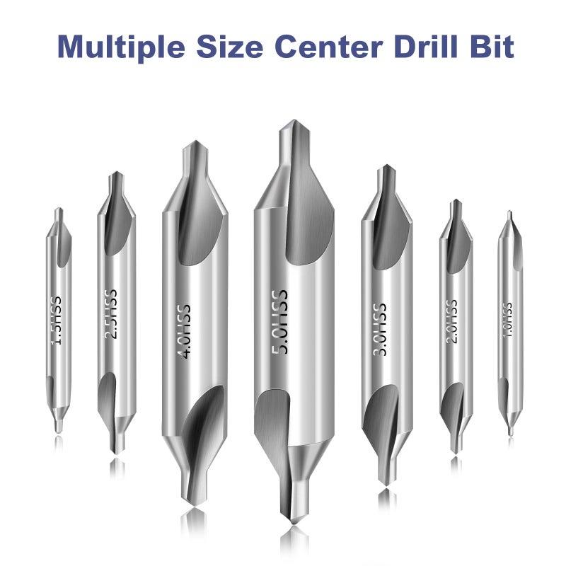 Xinodle Center Drill Bit Set - M2 High Speed Steel Center Drill, 7pcs 60-Degree Angle Centering Drill Bits Countersink Tools for Lathe Metalworking in Size 1.0 1.5 2.0 2.5 3.0 4.0 5.0 - Image 2