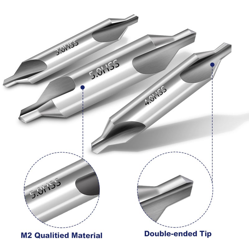Xinodle Center Drill Bit Set - M2 High Speed Steel Center Drill, 7pcs 60-Degree Angle Centering Drill Bits Countersink Tools for Lathe Metalworking in Size 1.0 1.5 2.0 2.5 3.0 4.0 5.0 - Image 5