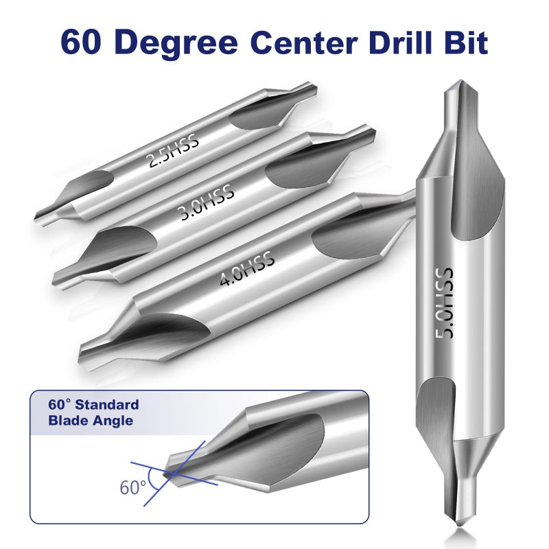 Xinodle Center Drill Bit Set - M2 High Speed Steel Center Drill, 7pcs 60-Degree Angle Centering Drill Bits Countersink Tools for Lathe Metalworking in Size 1.0 1.5 2.0 2.5 3.0 4.0 5.0 - Image 4