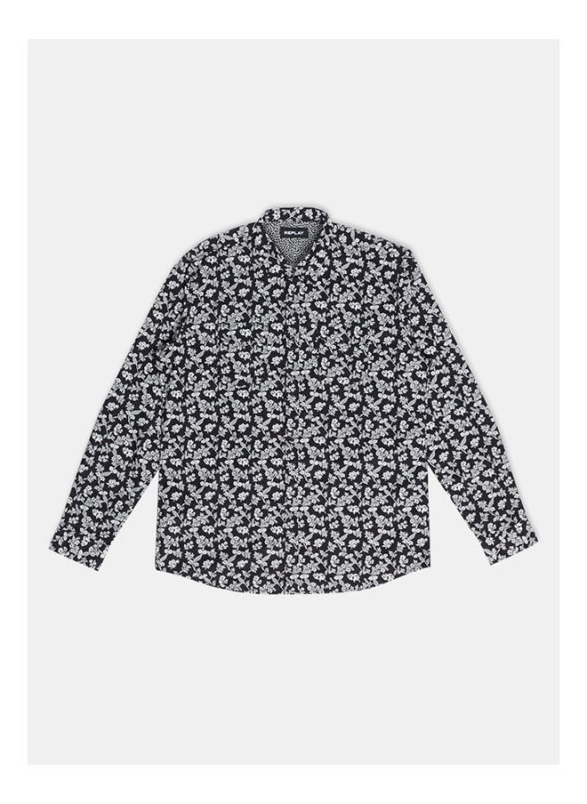 Replay - Collared Neck Long Sleeve Floral Shirt - Image 1