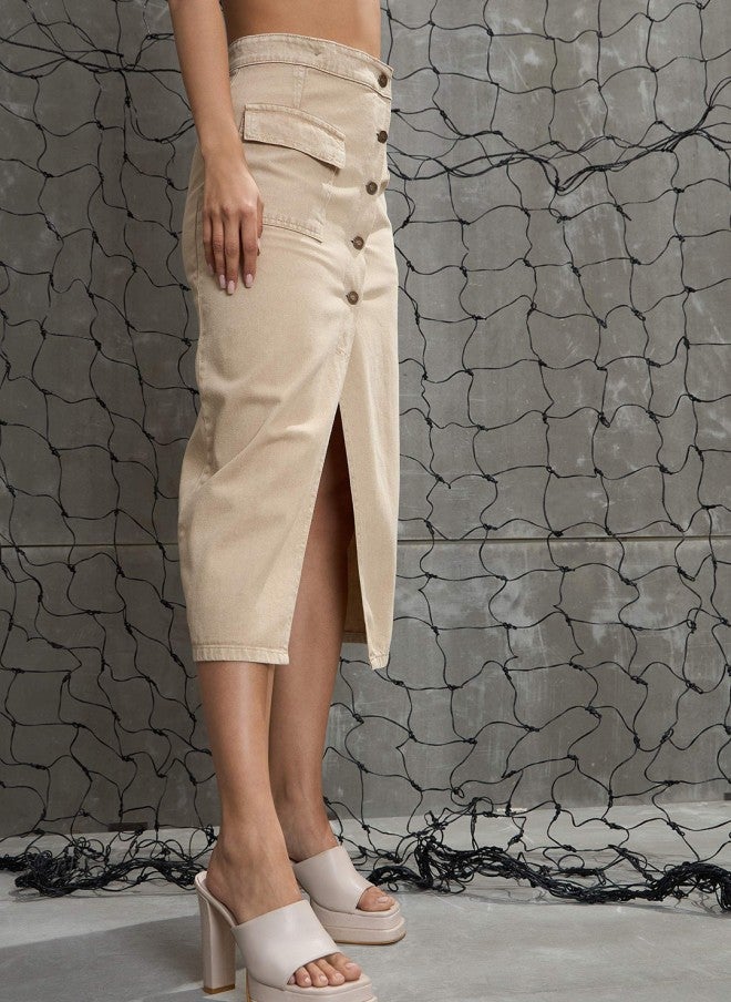 ساسافراس تنورة ميدي - بيج للنساء - Image 2