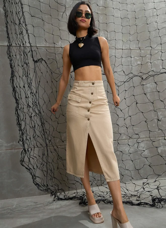 ساسافراس Beige A-Line Midi Skirt for Women
