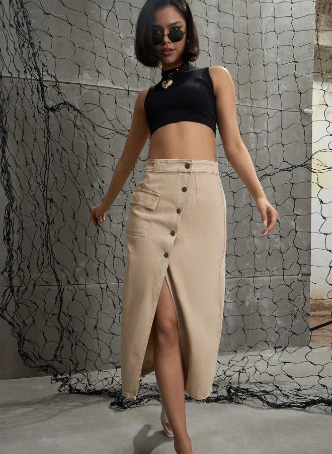 ساسافراس Beige A-Line Midi Skirt for Women
