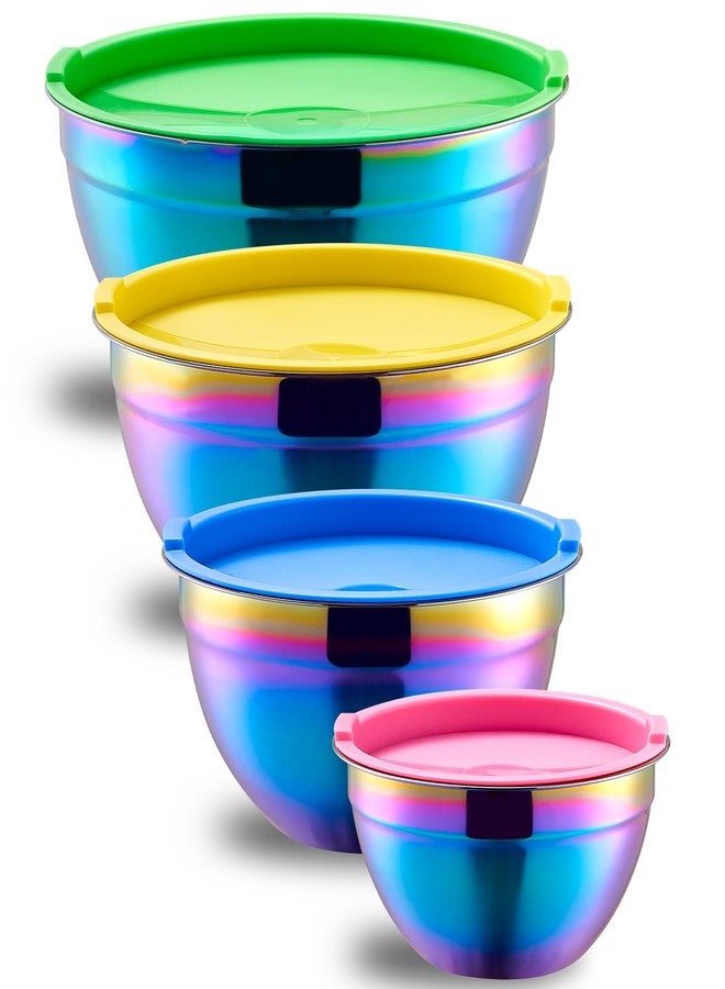 Onlycooker Rainbow Mixing Bowls With Airtight Lids,Stainless Steel Bowl,Salad Bowls 4 Piece Colorful Nesting Bowl Rainbow Kitchen Accessories,Size 5.5,3.6,2.1,1.5 QT Stackable Design - Image 1