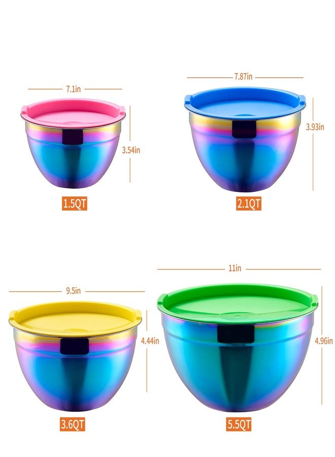 Onlycooker Rainbow Mixing Bowls With Airtight Lids,Stainless Steel Bowl,Salad Bowls 4 Piece Colorful Nesting Bowl Rainbow Kitchen Accessories,Size 5.5,3.6,2.1,1.5 QT Stackable Design - Image 2