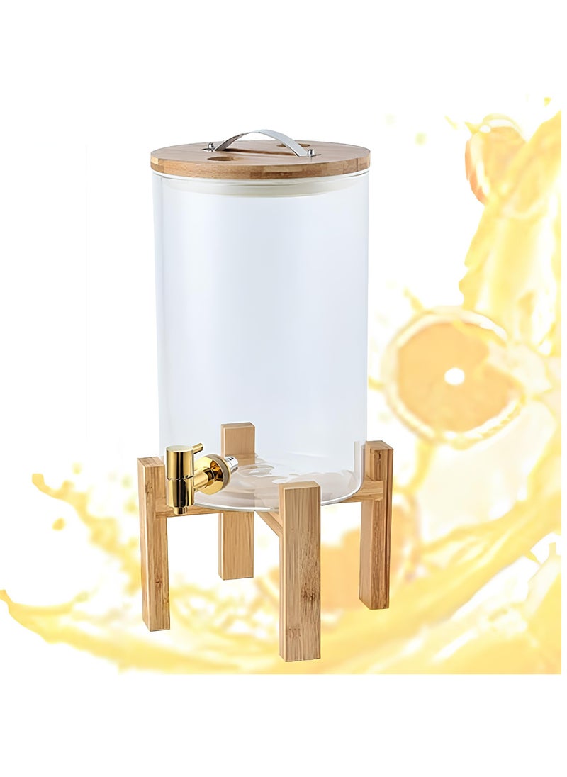 HONEYBEE - Homesmiths Juice Dispenser, 8 L, Made of Glass, Juice Dispenser, Water Dispenser with Stand and Tap Glass Lid, Stainless Steel Tap, Wooden Stand, for Hot or Cold Drinks, Ice Water. - Image 1