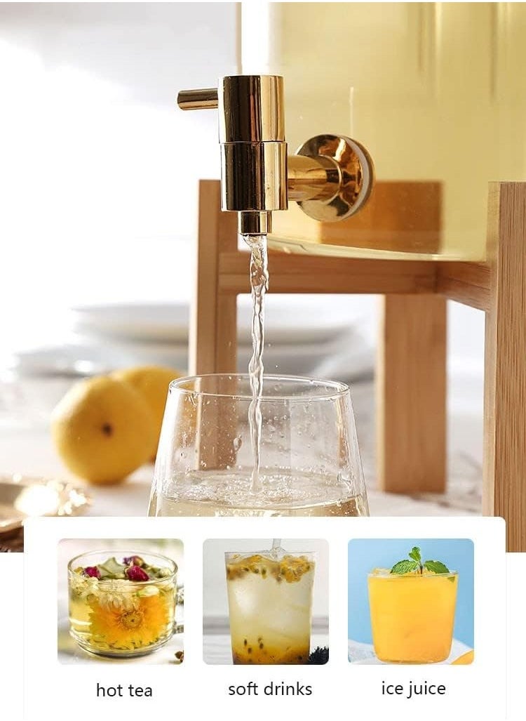 HONEYBEE - Homesmiths Juice Dispenser, 8 L, Made of Glass, Juice Dispenser, Water Dispenser with Stand and Tap Glass Lid, Stainless Steel Tap, Wooden Stand, for Hot or Cold Drinks, Ice Water. - Image 1