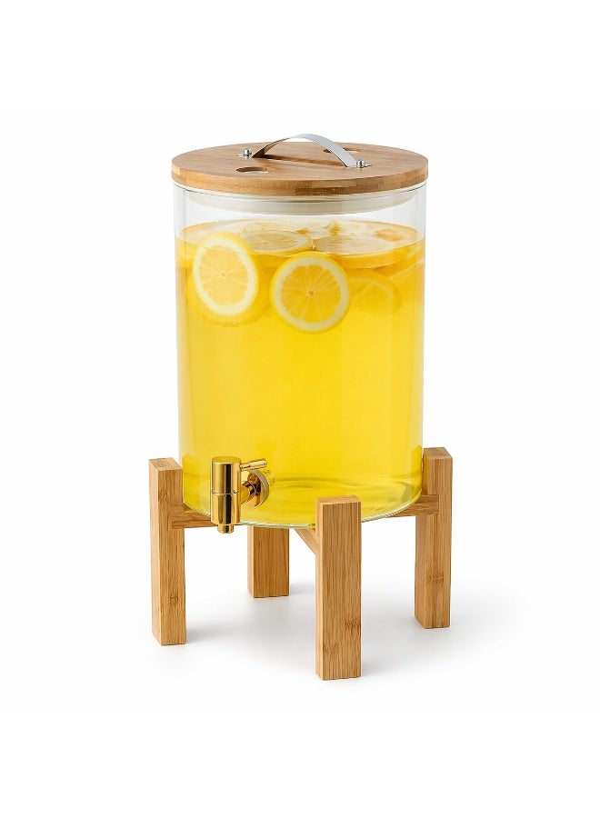 HoneyBee Honey Bee 8L Glass Beverage Dispenser with Bamboo Lid & Wooden Stand, Large Drink Dispenser with Tap for Juice, Iced Tea, Lemonade, Water, Party & Home Use 20x20x35cm - Image 1