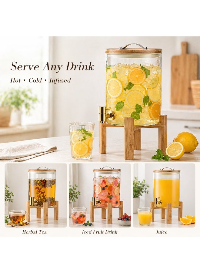 HoneyBee Honey Bee 8L Glass Beverage Dispenser with Bamboo Lid & Wooden Stand, Large Drink Dispenser with Tap for Juice, Iced Tea, Lemonade, Water, Party & Home Use 20x20x35cm - Image 4